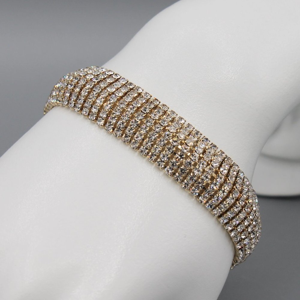 Jewelry bracelet wide yellow gold tone crystals sparkle sparkly beautiful new